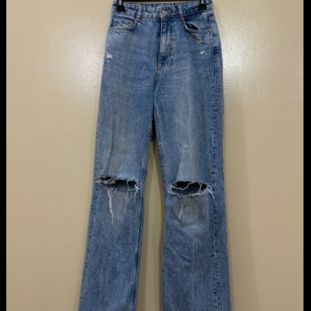 Zara Distressed Wide Leg Jeans